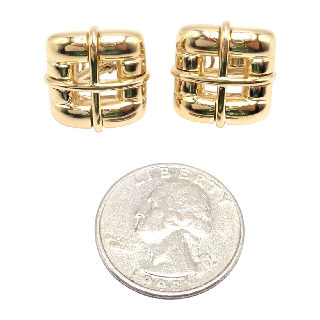 Rare! Vintage Tiffany & Co 18k Yellow Gold Square Window Biscayne Earrings 2001 - 3