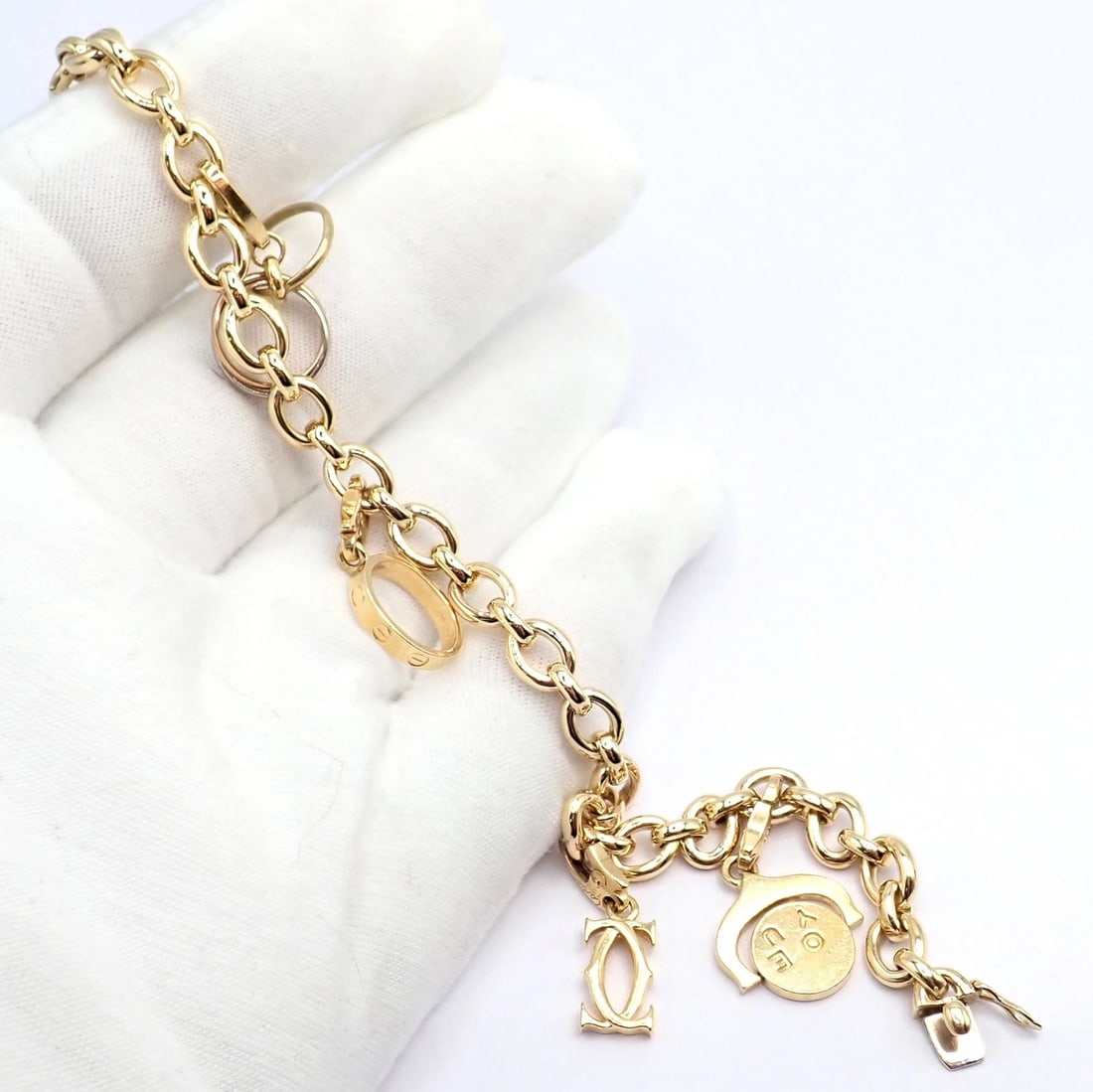 Authentic Cartier 18k Yellow Gold LOVE Trinity Double C Charm Link Bracelet 1995 - 4