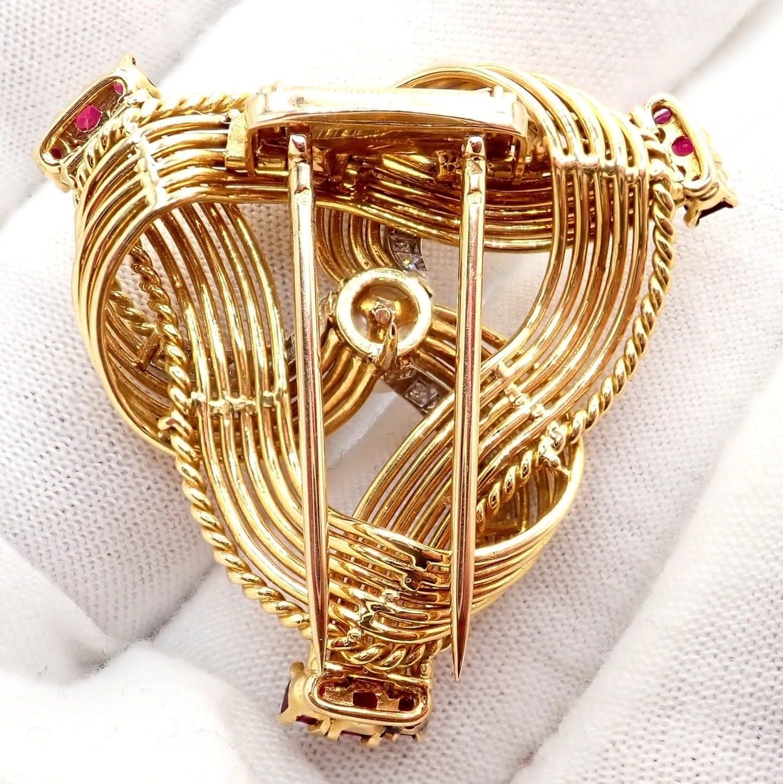Vintage Cartier 18k Yellow Gold Diamond Ruby Pearl Pin Brooch 1960s - 8