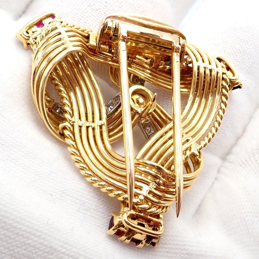 Vintage Cartier 18k Yellow Gold Diamond Ruby Pearl Pin Brooch 1960s - 9