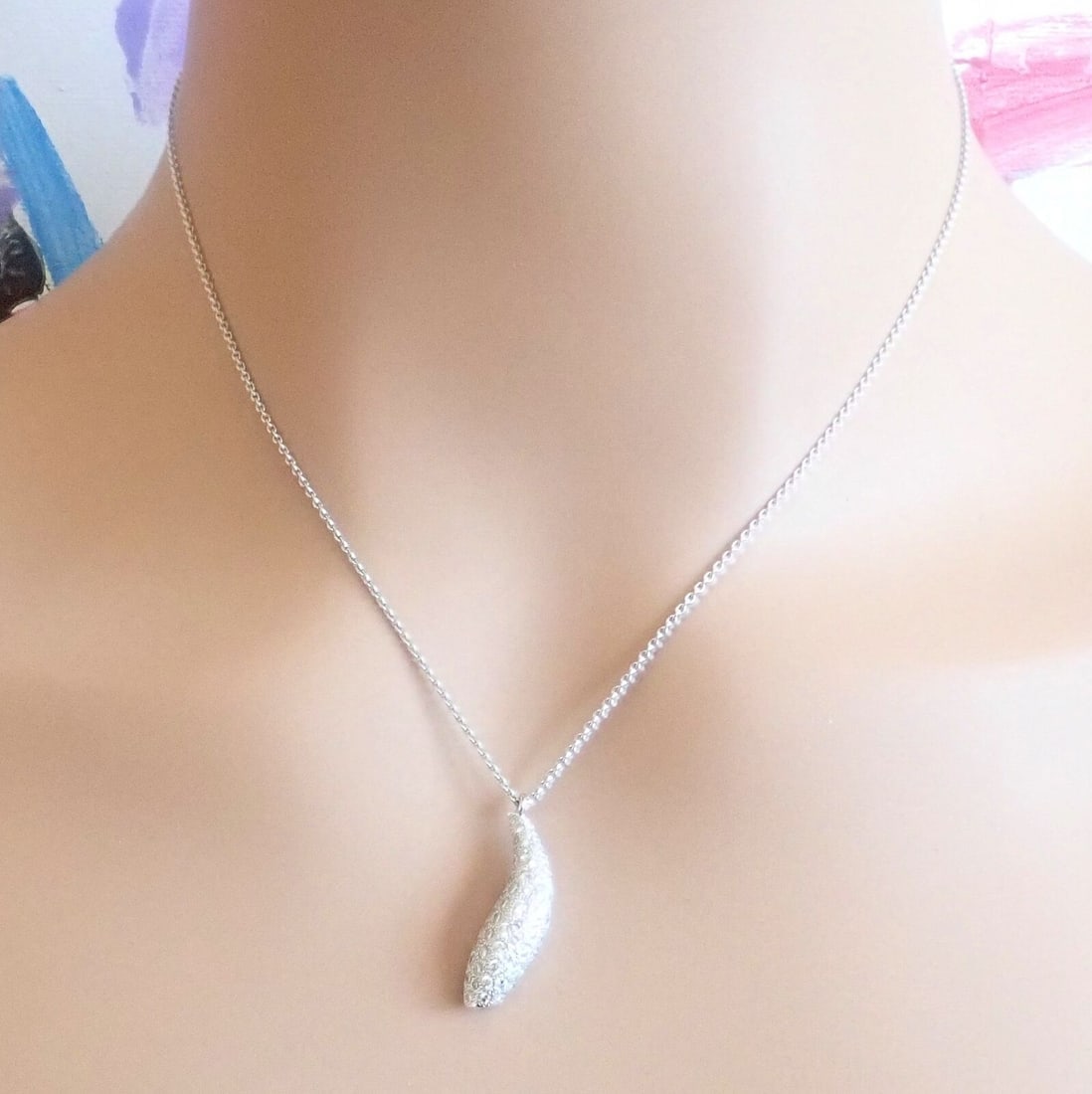 Authentic! Tiffany & Co 18k White Gold Frank Gehry Diamond Fish Necklace - 8