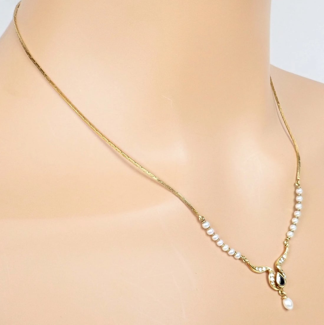 Rare Authentic H. Stern 18k Yellow Gold Diamond Sapphire Teardrop Pearl Necklace - 3