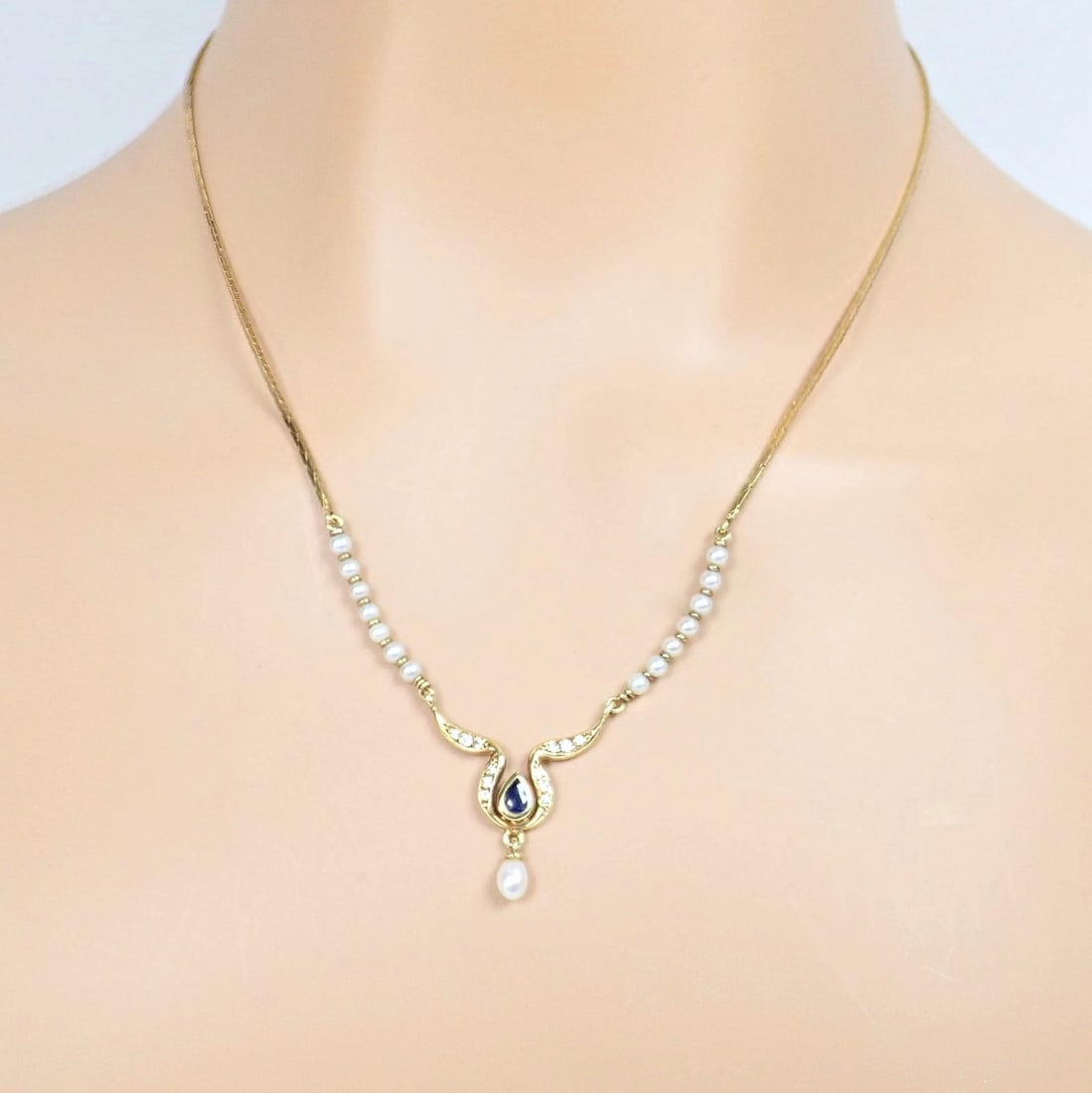 Rare Authentic H. Stern 18k Yellow Gold Diamond Sapphire Teardrop Pearl Necklace - 4