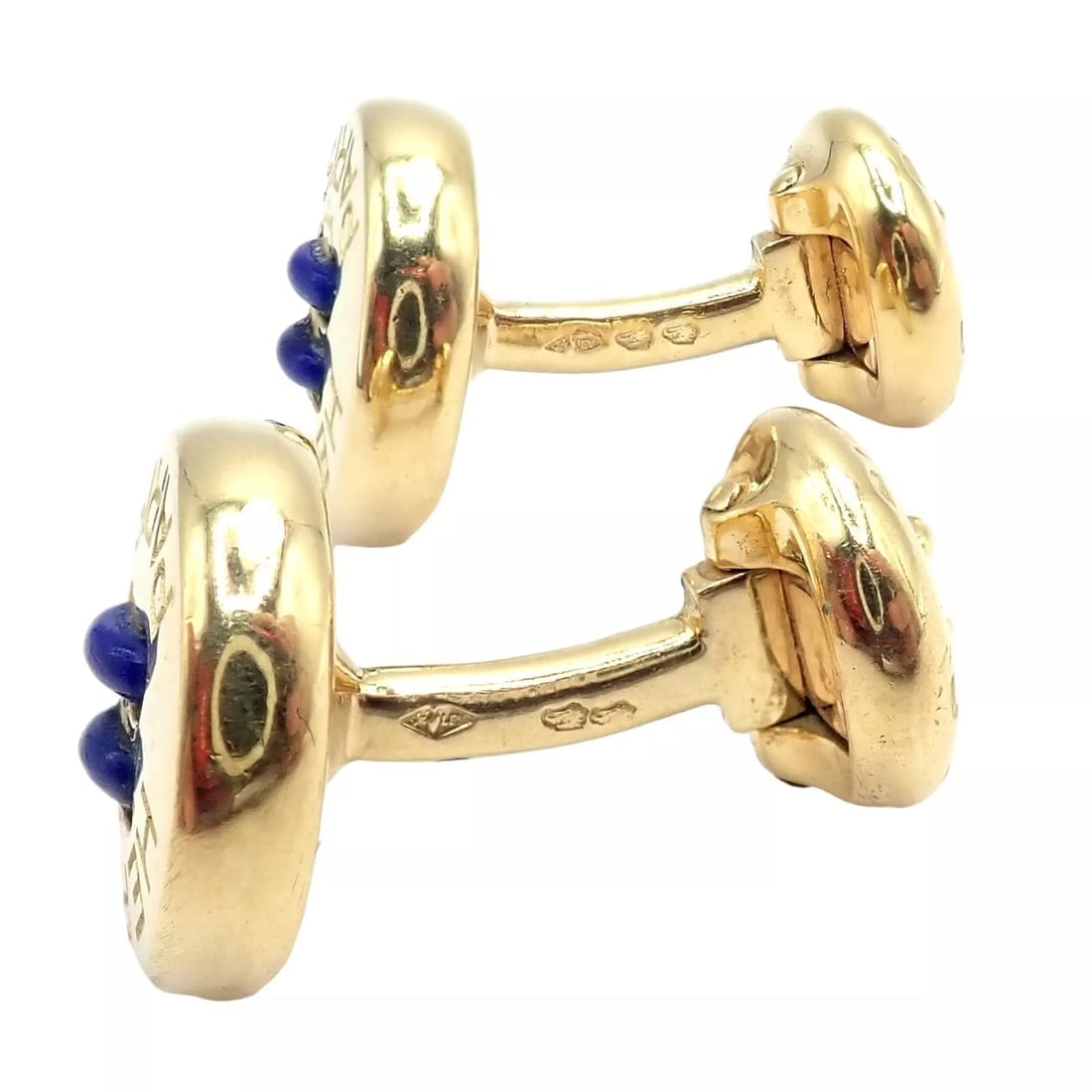 Rare! Vintage Authentic Hermes Paris 18k Yellow Gold Mens Lapis Button Cufflinks - 5