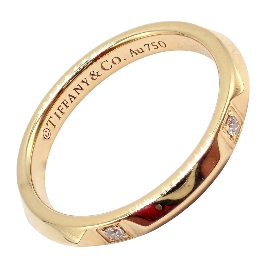 Authentic! Tiffany & Co. 18k Yellow Gold Diamond True 2.5mm Band Ring sz 6 - 3