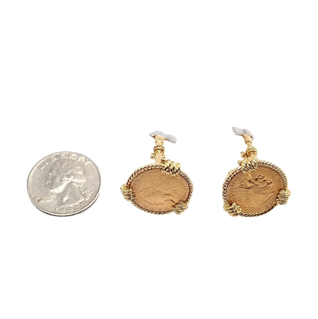 Verdura Five Buck 18k & 22k Yellow + White Gold Indian Head Coin Cufflinks - 6