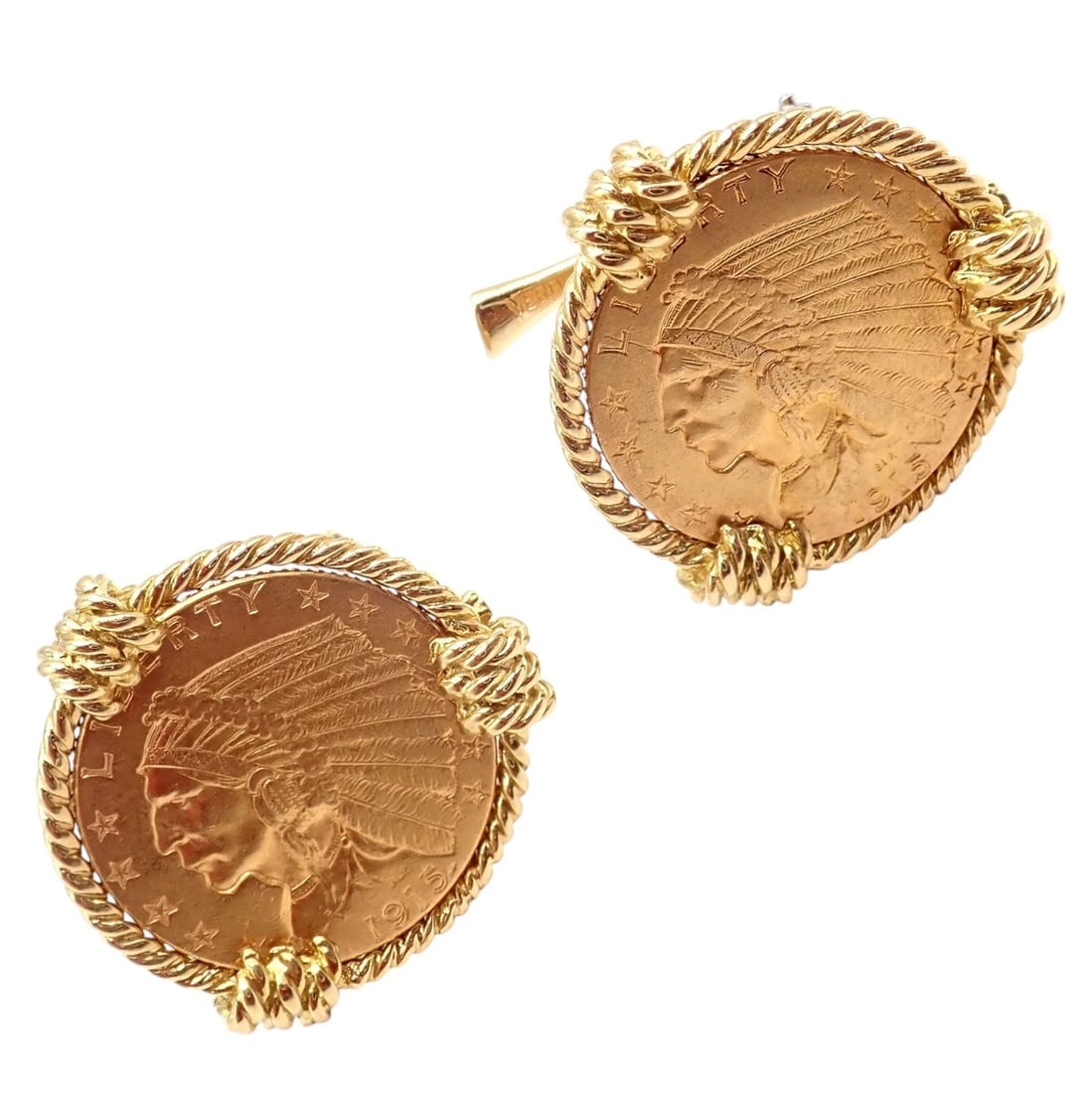Verdura Five Buck 18k & 22k Yellow + White Gold Indian Head Coin Cufflinks - 8