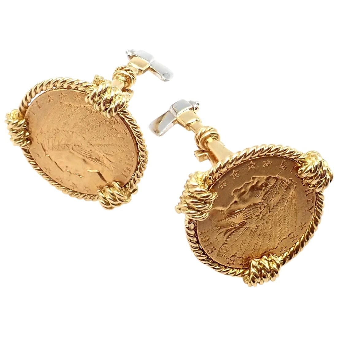 Verdura Five Buck 18k & 22k Yellow + White Gold Indian Head Coin Cufflinks - 9