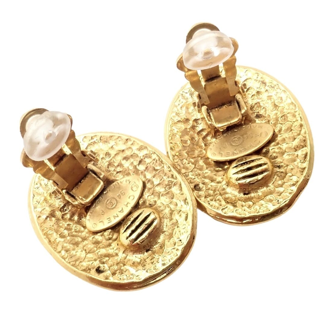 Rare! Vintage Chanel Paris France Logo Earrings 1994 Spring Collection - 3