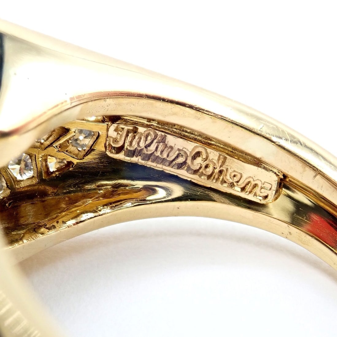 Authentic! Julius Cohen 18k Yellow Gold Diamond Lapis Ring - 4
