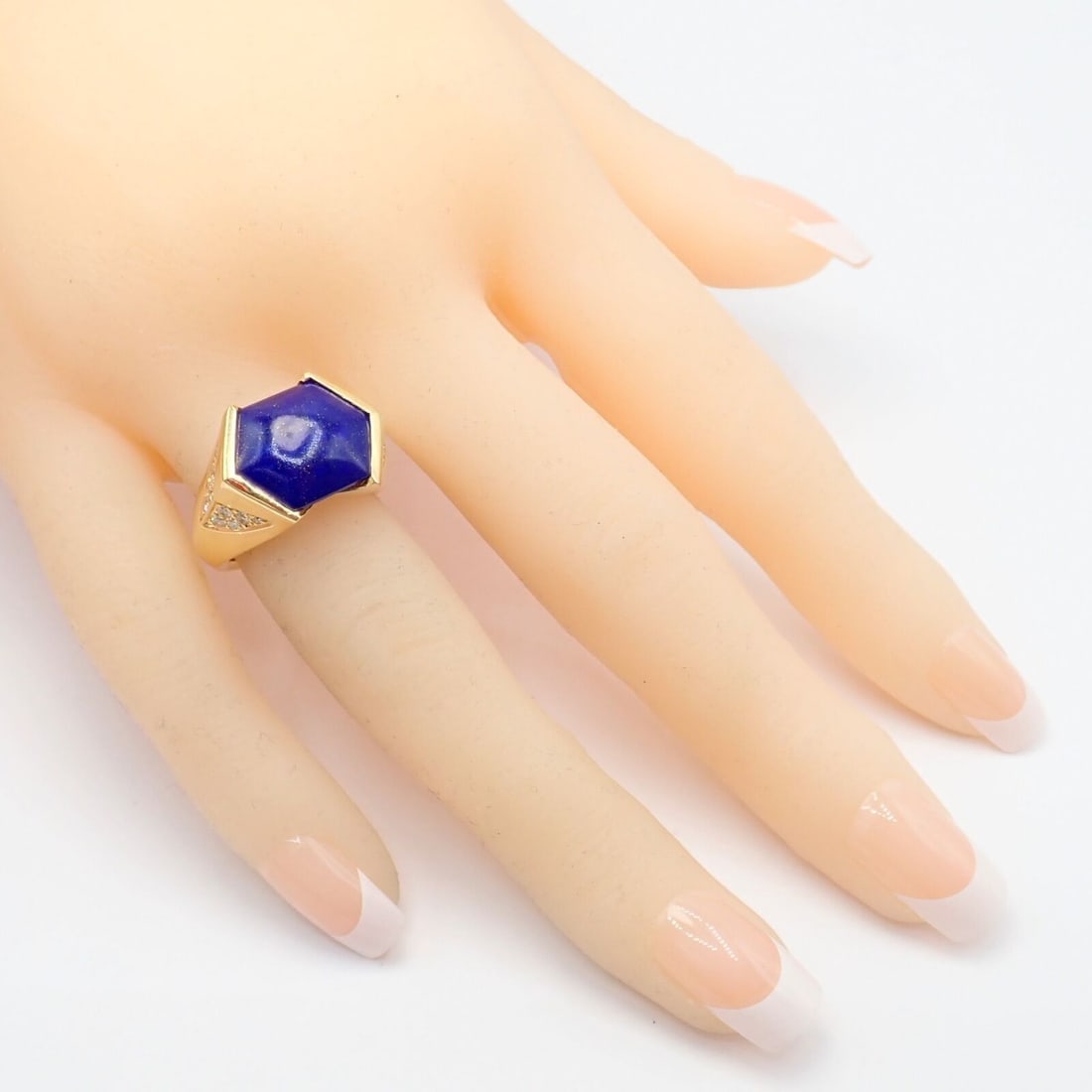 Authentic! Julius Cohen 18k Yellow Gold Diamond Lapis Ring - 6