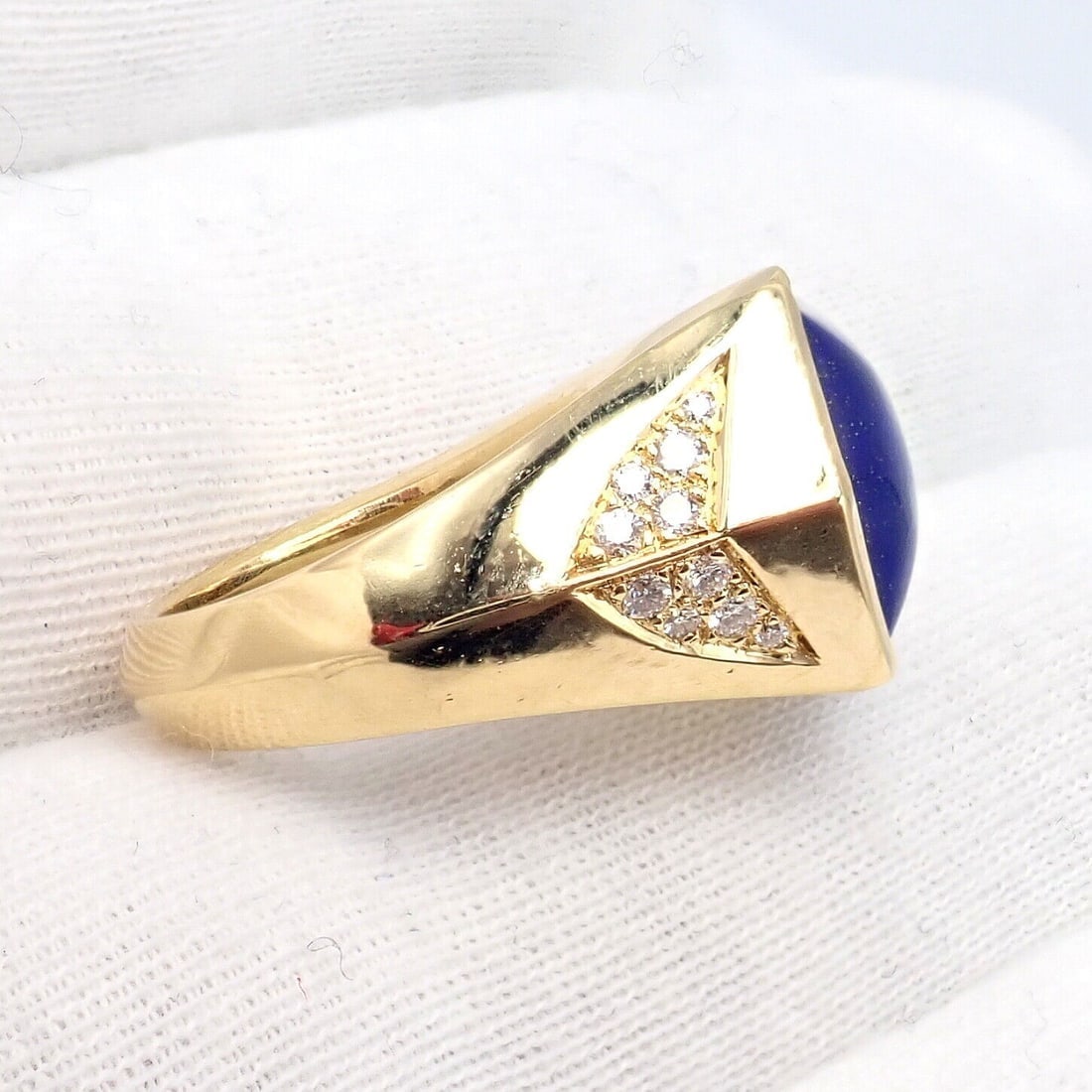 Authentic! Julius Cohen 18k Yellow Gold Diamond Lapis Ring - 9