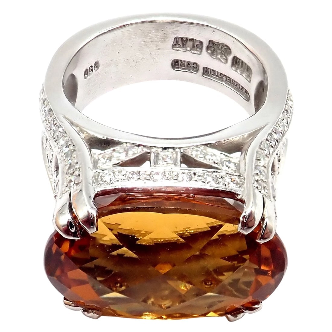 Kieselstein Cord Platinum 2.5ct Diamond Golden Citrine Cockatil Ring 1999 sz 6.5 - 5