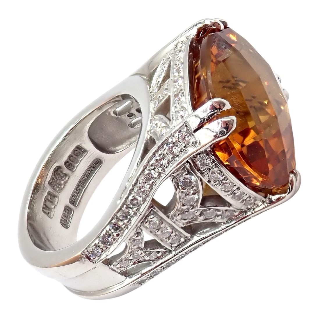 Kieselstein Cord Platinum 2.5ct Diamond Golden Citrine Cockatil Ring 1999 sz 6.5 - 6