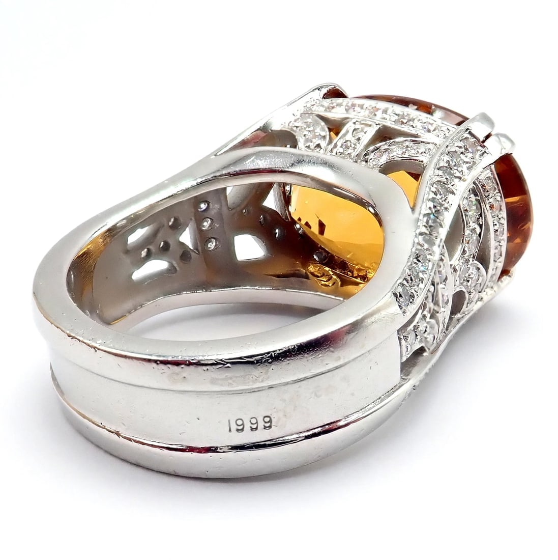Kieselstein Cord Platinum 2.5ct Diamond Golden Citrine Cockatil Ring 1999 sz 6.5 - 8