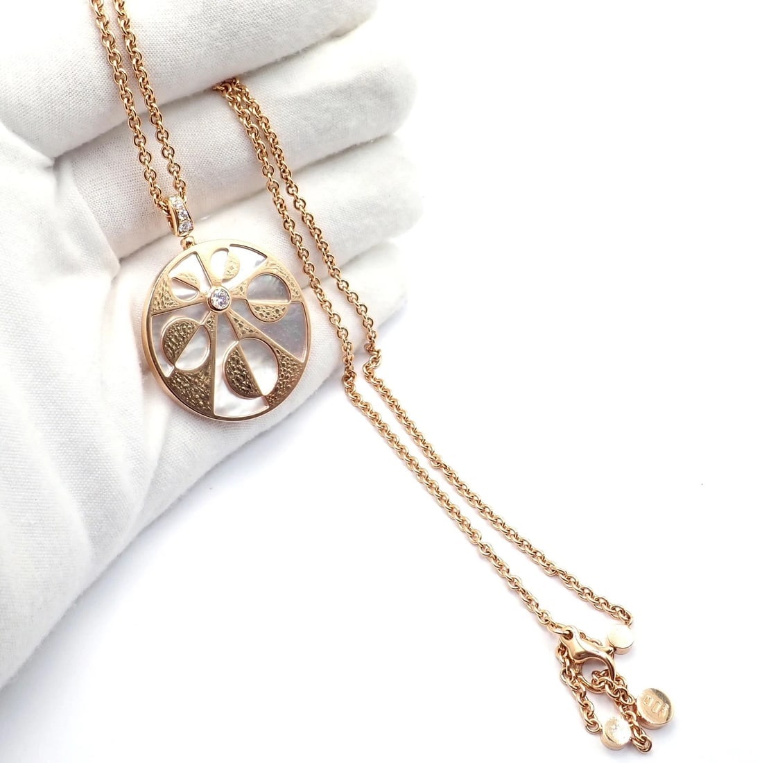 Rare! Bvlgari Bulgari Intarsio 18k Rose Gold Diamond Mother of Pearl Necklace - 2