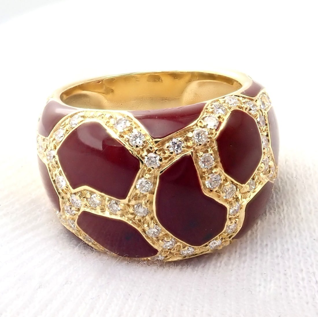 Authentic! Roberto Coin Giraffe 18k Yellow Gold Enamel Diamond Ring - 10