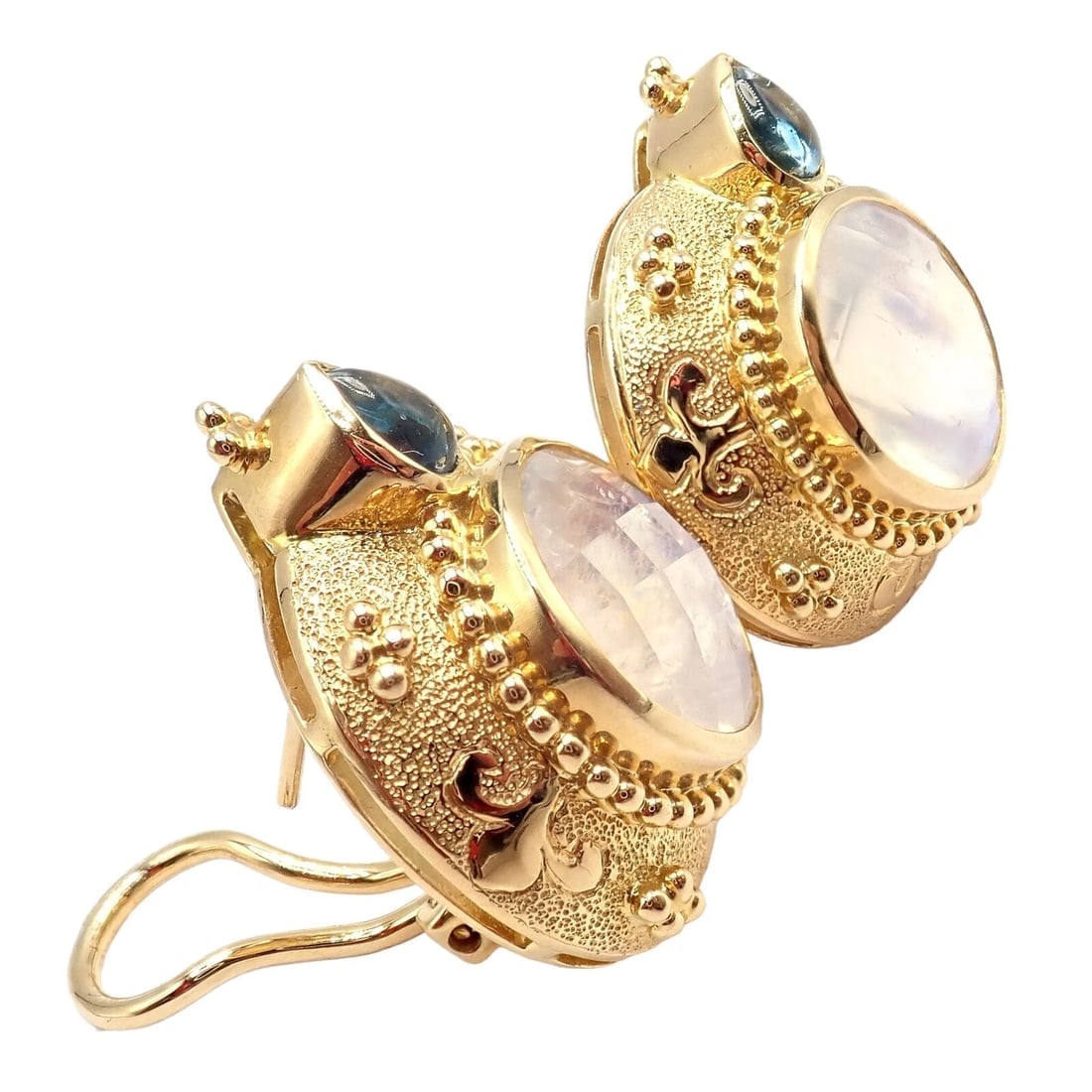 Rare! Vintage Paula Crevoshay 18k Gold Aquamarine Moonstone Round Earrings OOAK - 2