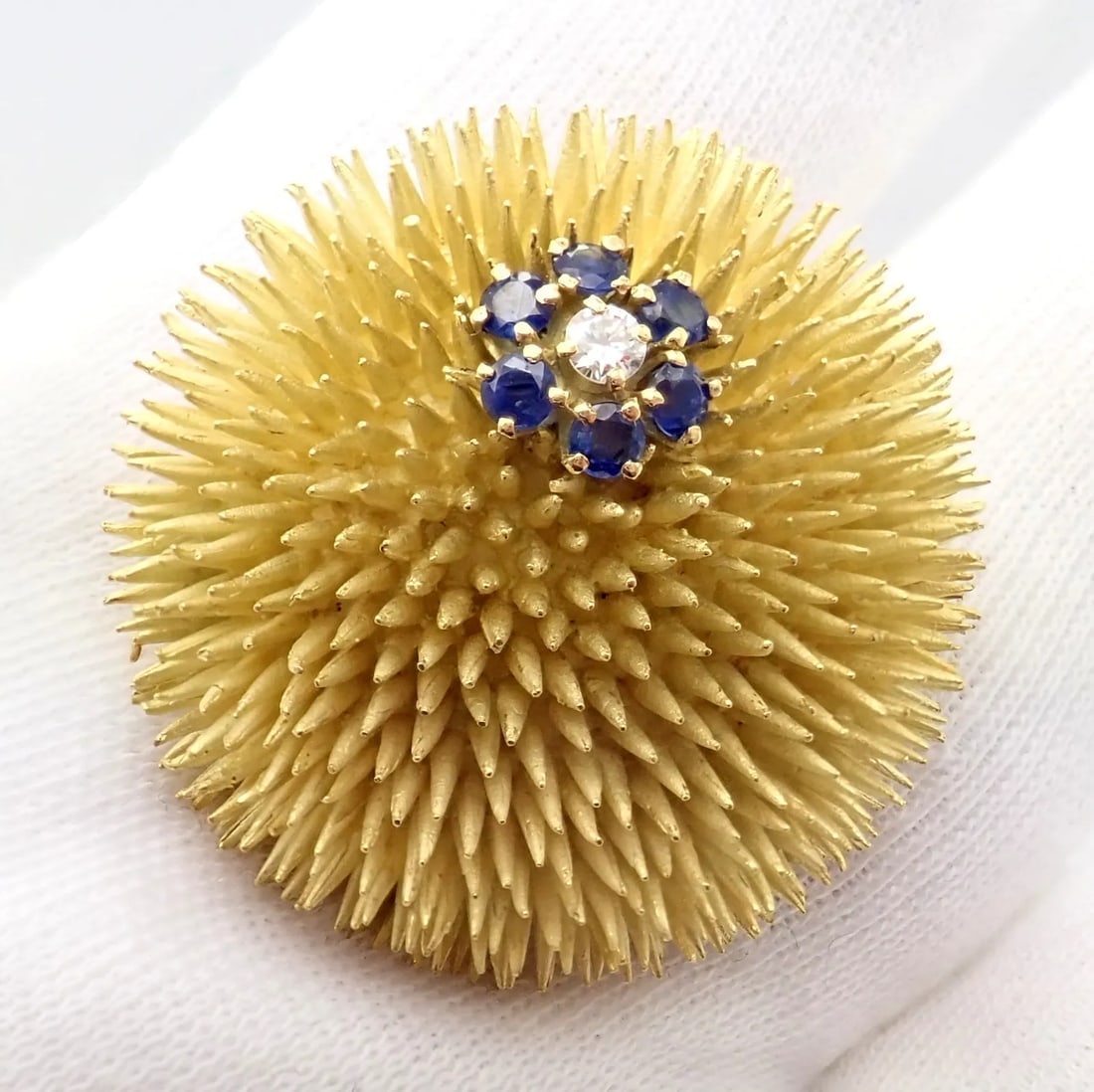 Tiffany & Co 18k Yellow Gold Sapphire Diamond Large Urchin Brooch Pin 1960's - 3