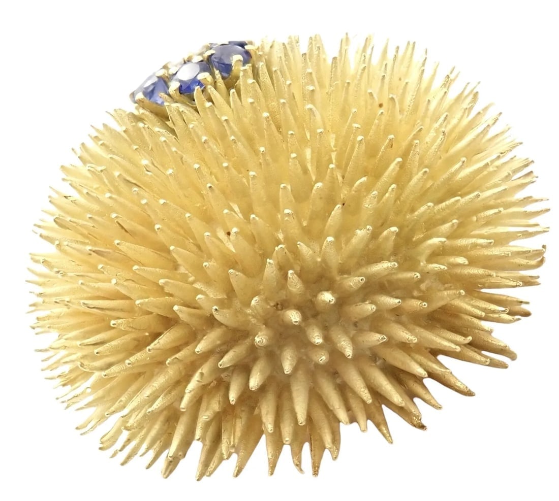 Tiffany & Co 18k Yellow Gold Sapphire Diamond Large Urchin Brooch Pin 1960's - 4