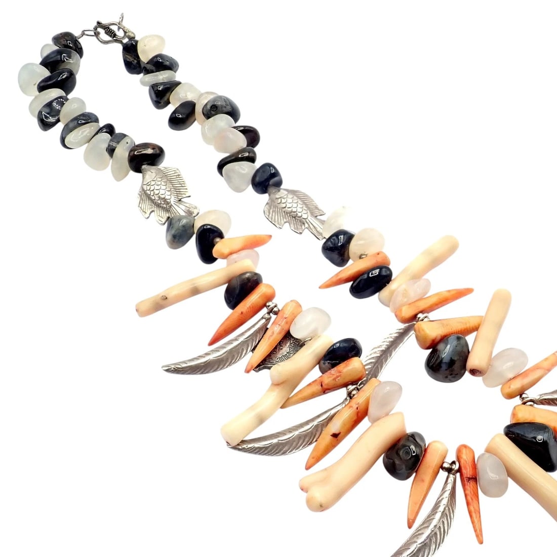 Rare! Mario Buccellati Free Time Silver Large Flying Fish Feather Coral Necklace - 7