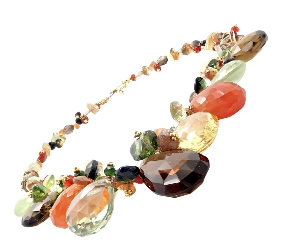 Rare Laura Gibson 22k Yellow Gold Briolette Onyx Spessartite Bead Candy Necklace - 3