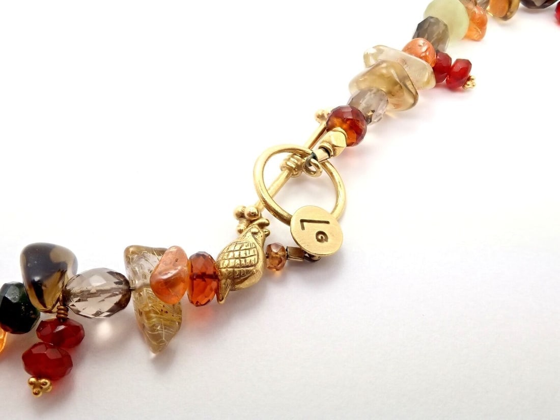 Rare Laura Gibson 22k Yellow Gold Briolette Onyx Spessartite Bead Candy Necklace - 6