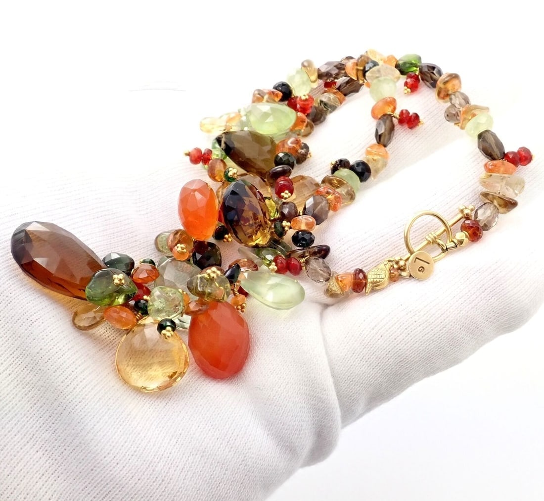 Rare Laura Gibson 22k Yellow Gold Briolette Onyx Spessartite Bead Candy Necklace - 8