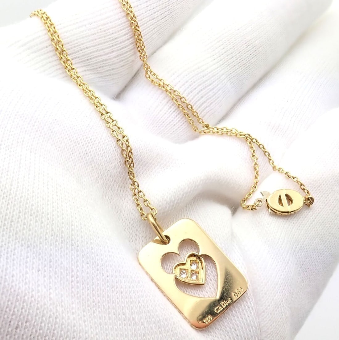 Rare! Christian Dior 18k Yellow Gold Diamond Ace Of Hearts Card Pendant Necklace - 3