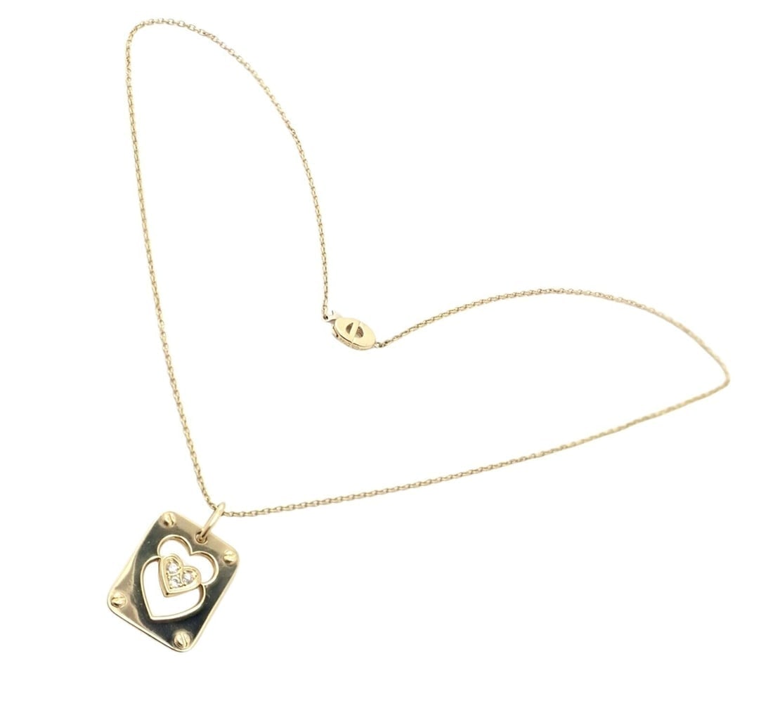 Rare! Christian Dior 18k Yellow Gold Diamond Ace Of Hearts Card Pendant Necklace - 4
