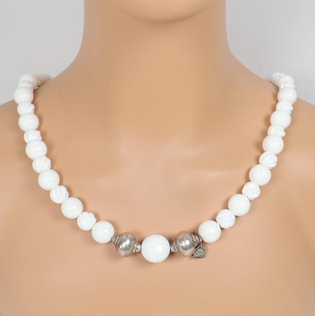 Rare! Vintage Mario Buccellati Free Time Silver Large White Stone Necklace 31" - 3