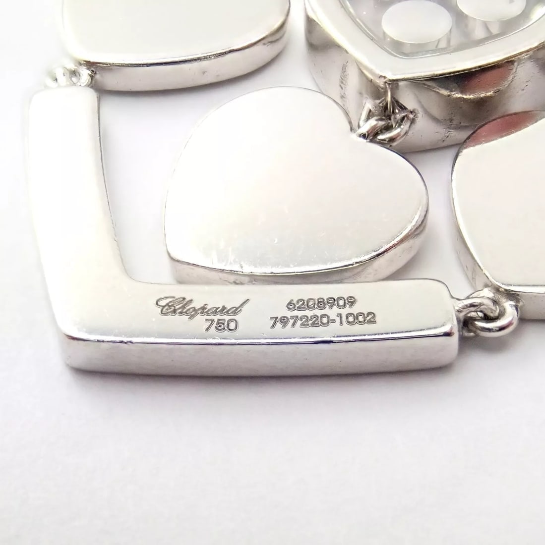 Authentic! Chopard 18k White Gold Large Double Happy Hearts Diamond Necklace - 5