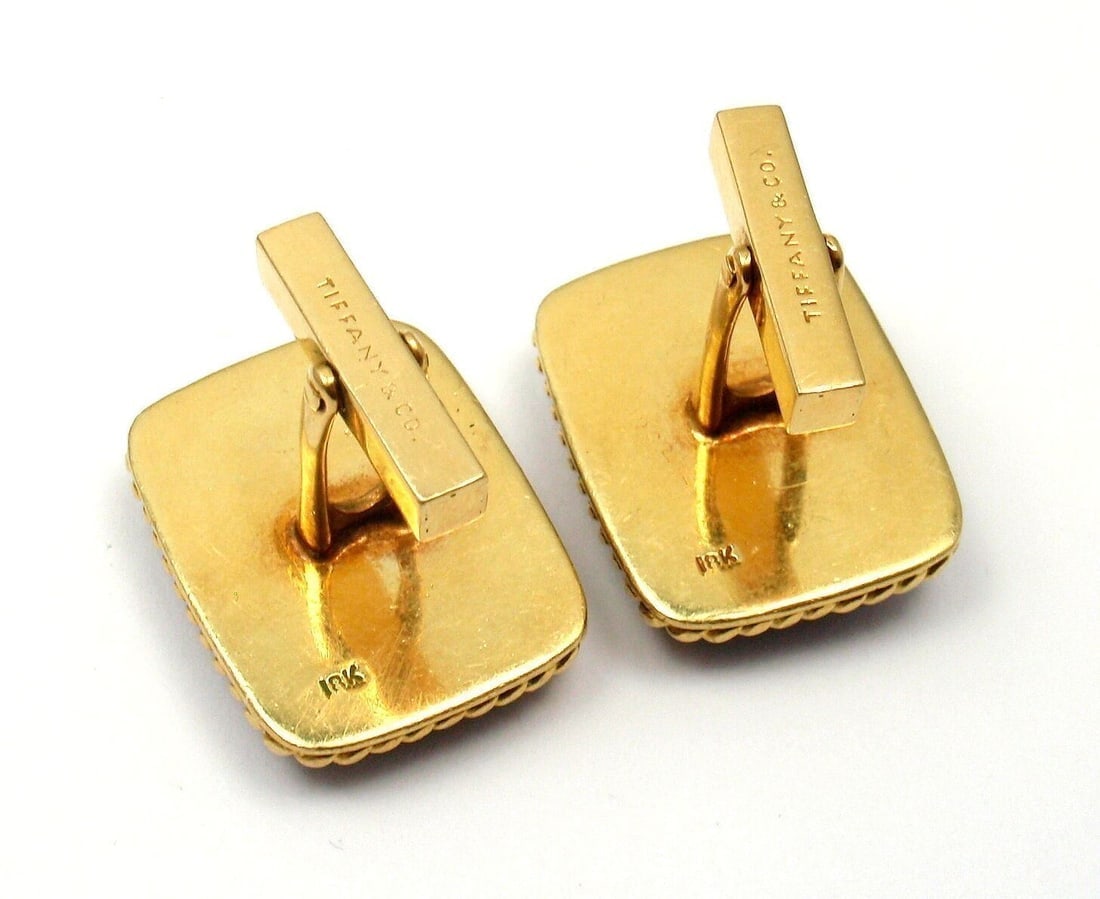 Tiffany & Co. 18k Yellow Gold Large Lapis Lazuli Rope Bordered Gold Cufflinks - 2