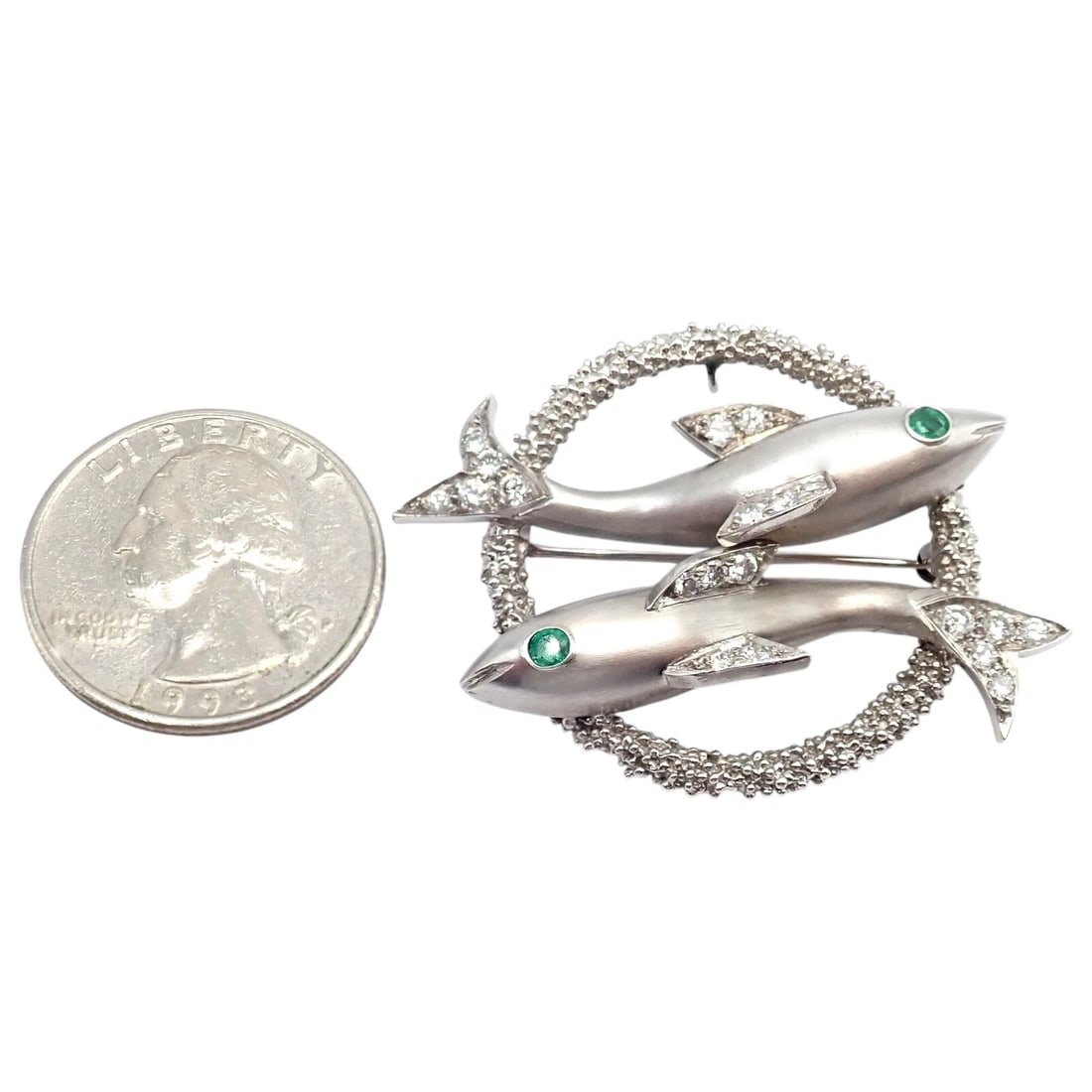 Cartier 18k White Gold Platinum Diamond Emerald Zodiac Pisces Fish Brooch Pin - 2