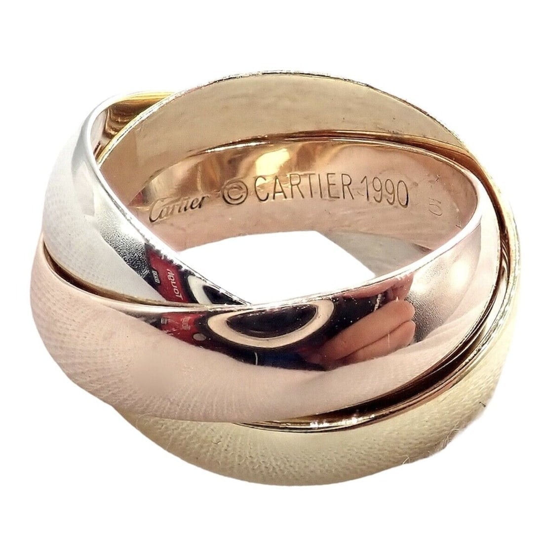 Authentic! Cartier Trinity 18k TriColor Gold Wide Band Ring 1990 - 4