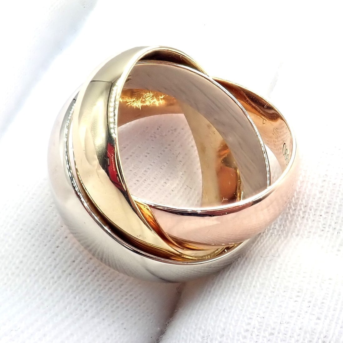 Authentic! Cartier Trinity 18k TriColor Gold Wide Band Ring 1990 - 6