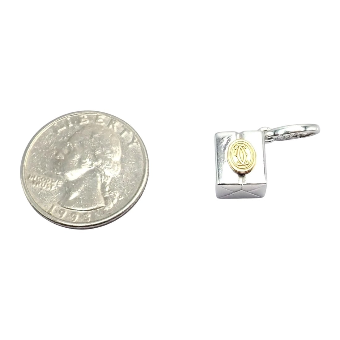 Authentic! Vintage Cartier 18k Yellow White Gold Gift Box Double C Charm Pendant - 3