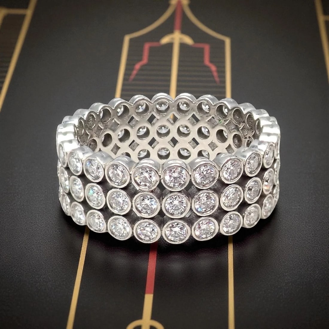 Authentic! Tiffany & Co Platinum Diamond Three Row Jazz Band Ring Size 6 - 2