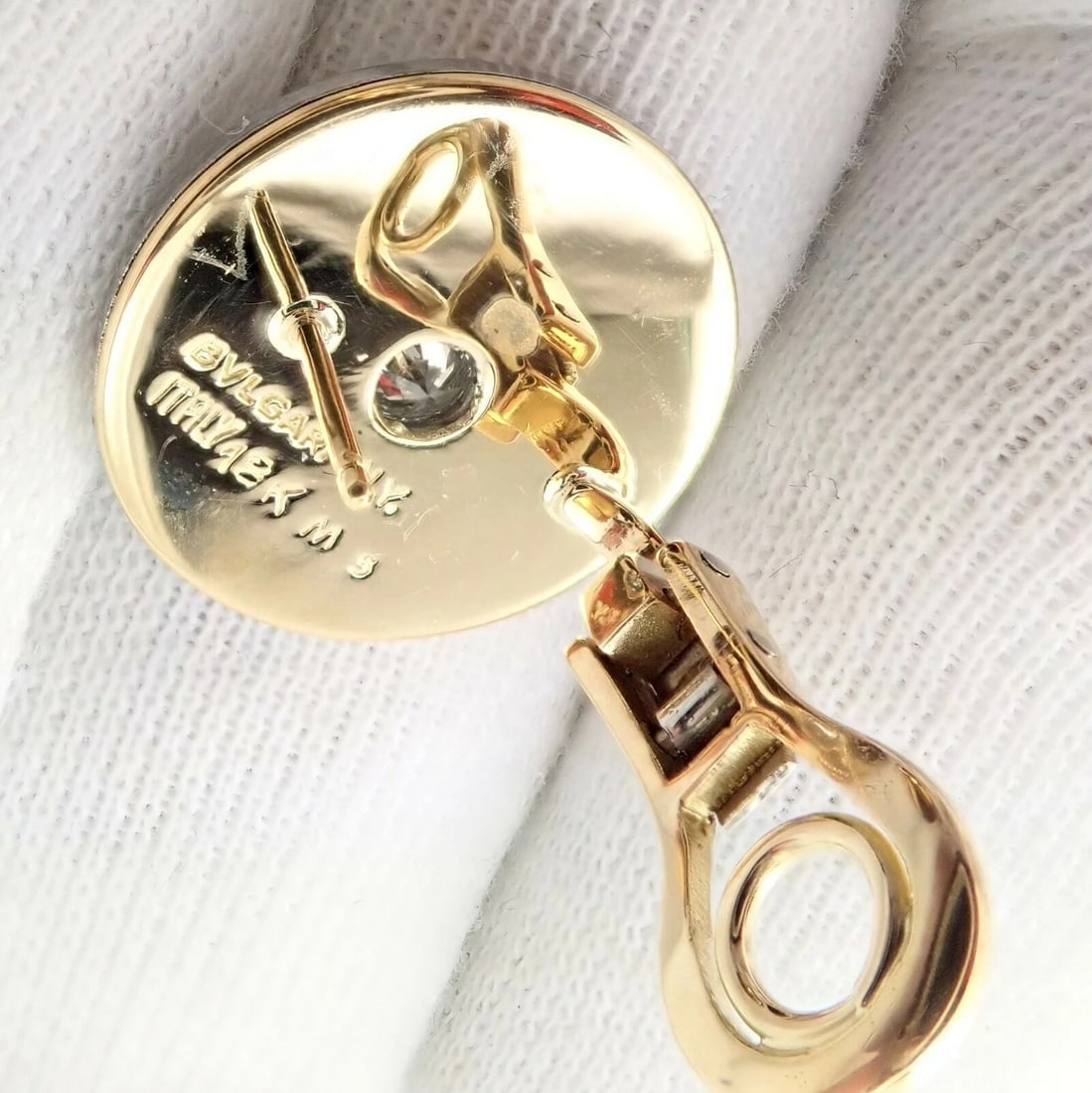Rare! Authentic Bvlgari Bulgari 18k Yellow + White Gold Diamond Disc Earrings - 7