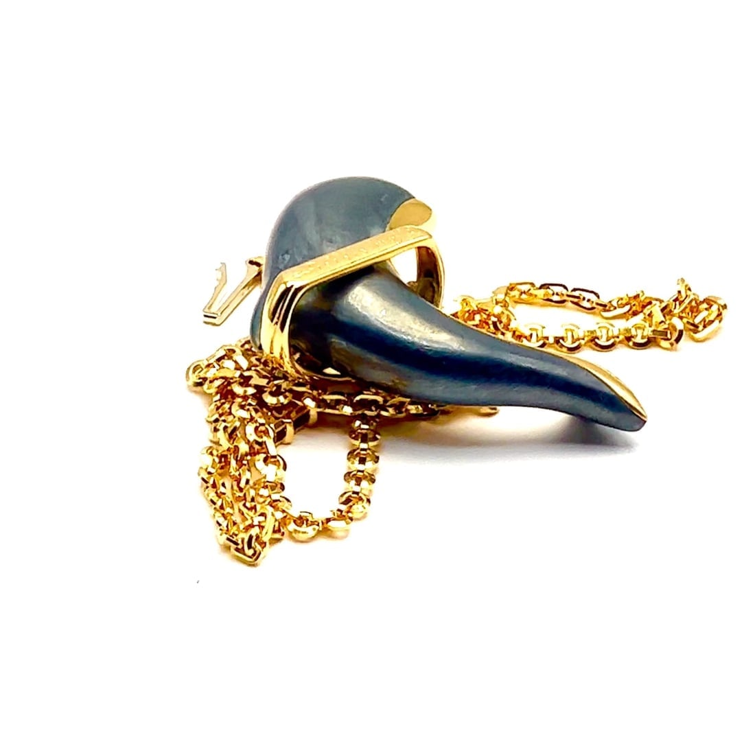 Rare! Authentic Cartier 18k Yellow Gold Hematite Dolphin Pendant Link Necklace - 2