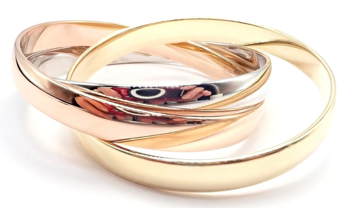 Cartier 18k Tricolor Gold Trinity Large Model Medium Size Bangle Bracelet - 2