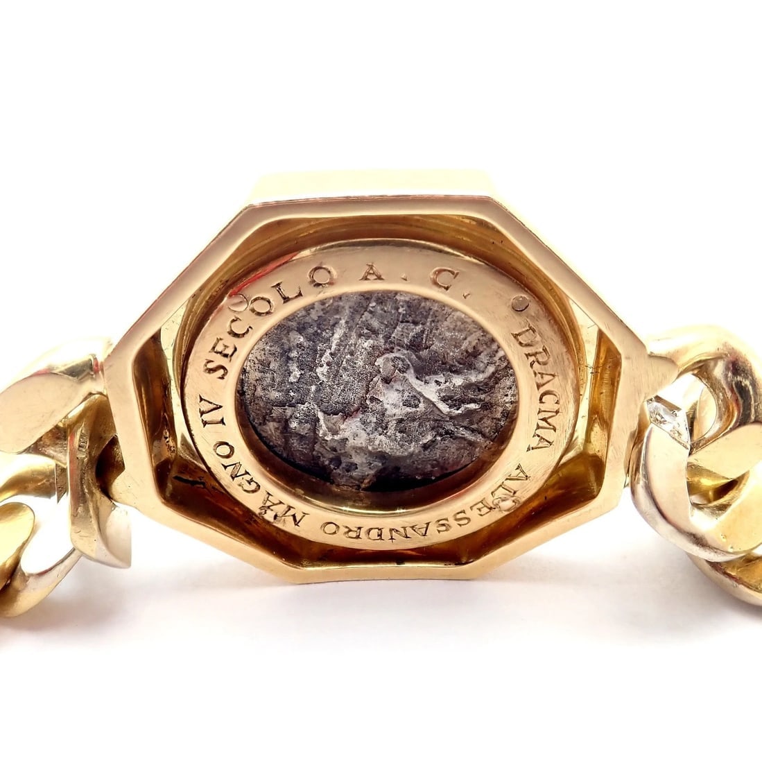 Rare! Bvlgari Bulgari 18k Gold Diamond Monete Antique Large Coin Link Bracelet - 7