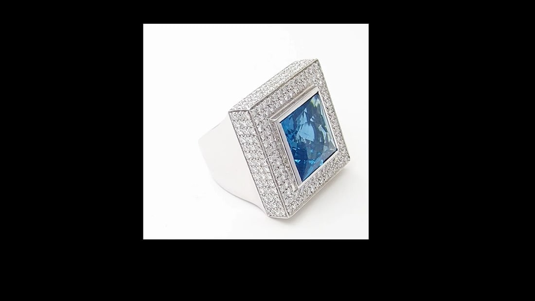 Authentic! Pasquale Bruni 18k White Gold Diamond London Blue Topaz Large Ring - 2