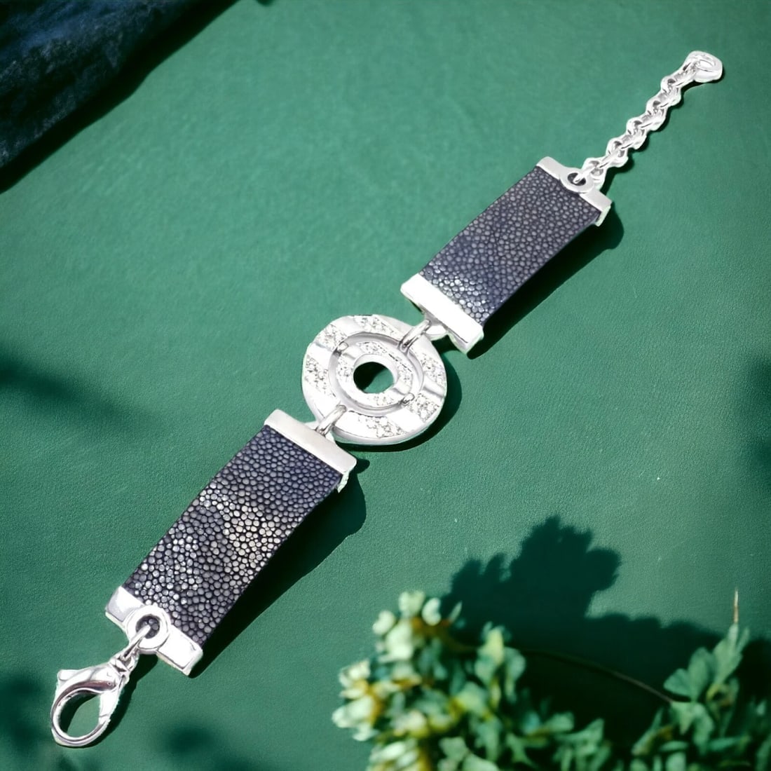 Authentic! Bvlgari Bulgari Astrale 18k White Gold Diamond Shagreen Bracelet - 2