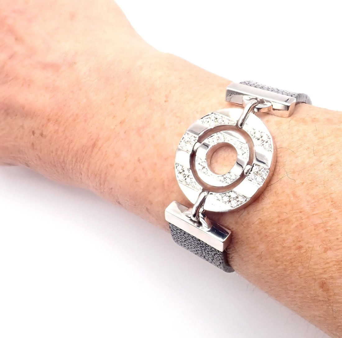 Authentic! Bvlgari Bulgari Astrale 18k White Gold Diamond Shagreen Bracelet - 7