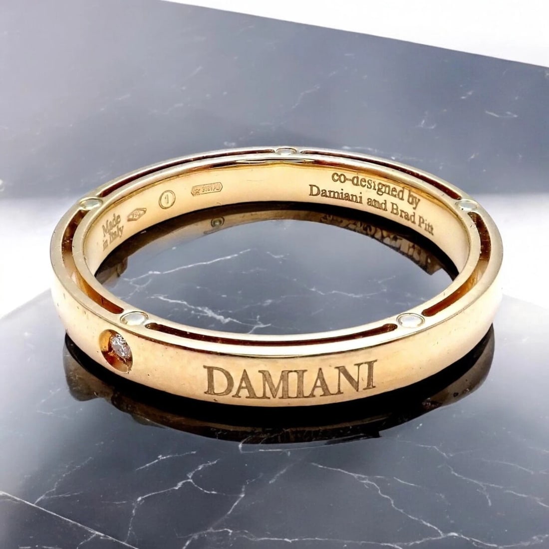 New! Authentic Damiani Brad Pitt 18k Yellow Gold Diamond 3mm Band Ring Sz 10.5 - 2
