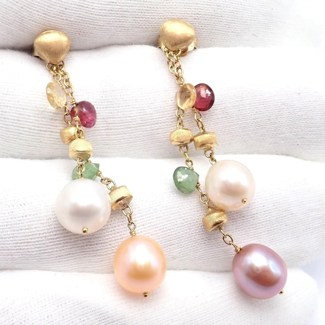 Authentic! Marco Bicego 18k Yellow Gold Paradise Multicolor Gems Pearl Earrings - 7