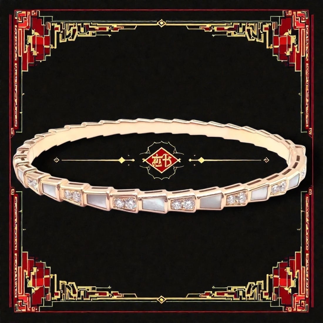 Authentic! Bulgari Bvlgari Serpenti Viper 18k Gold Diamond MOP Bangle Bracelet - 2