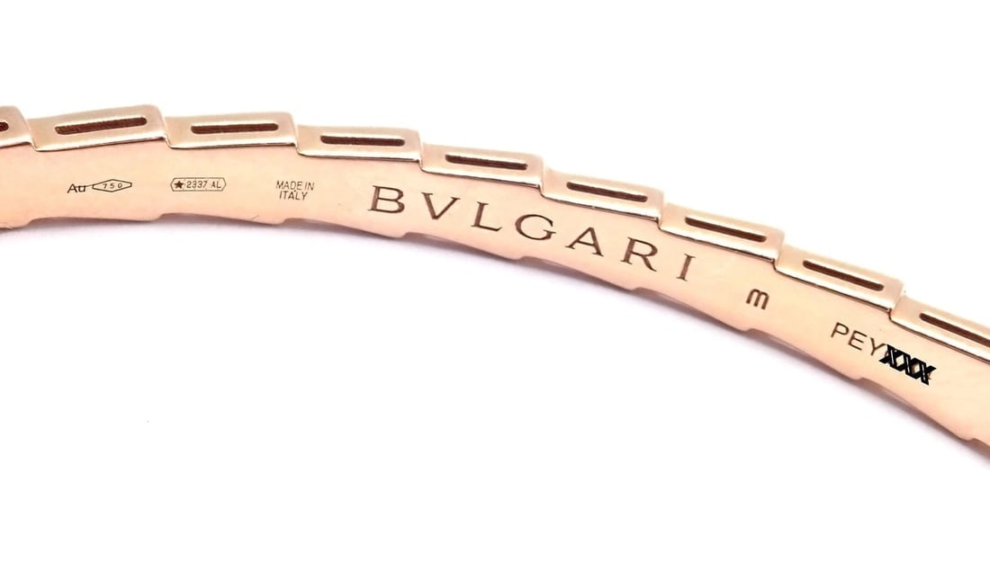 Authentic! Bulgari Bvlgari Serpenti Viper 18k Gold Diamond MOP Bangle Bracelet - 7
