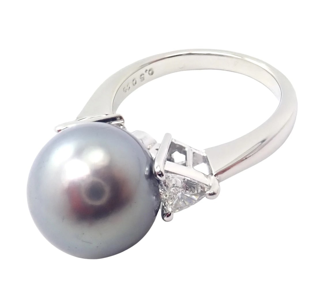 Rare! Mikimoto Platinum .5ctw Diamond 12mm Tahitian South Sea Pearl Heart Ring - 2